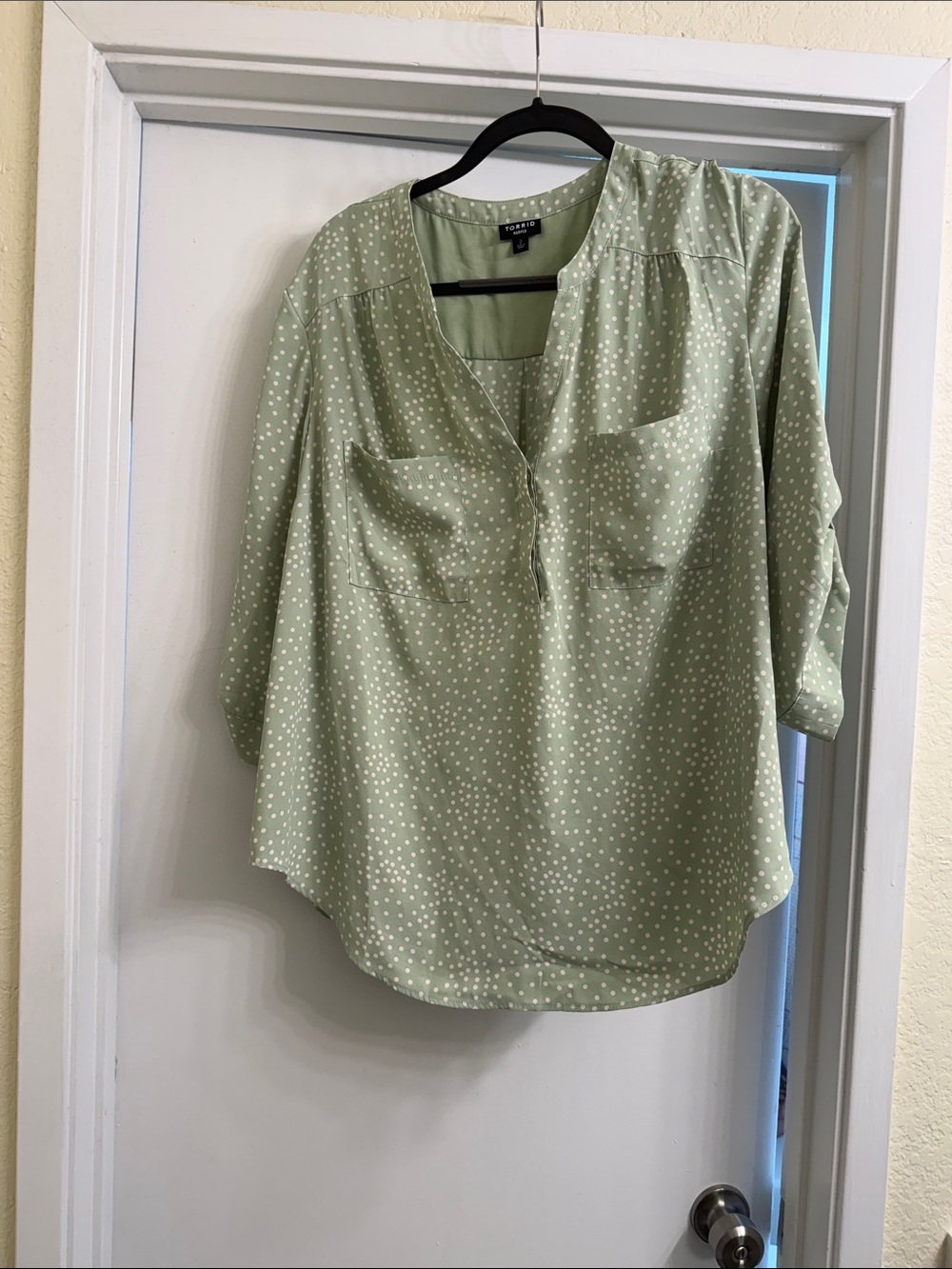 Sage Green Polka Dot V-Neck Blouse